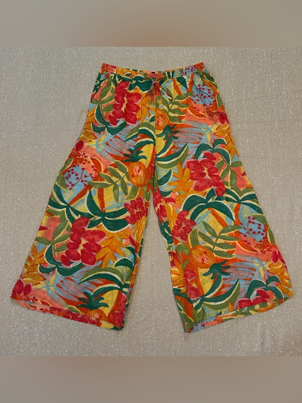 Rachel Roy Vibrant Orange and Green Botanical Pants, Size L